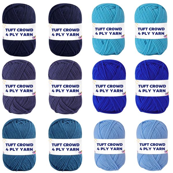 TUFT CROWD - Blue Yarn, 4-ply Tufting Yarn ( 12 x 25g ) , Knitting Yarn