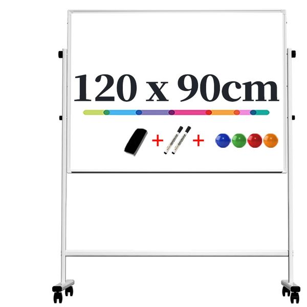 Deli Mobile Whiteboard 900x1200mm Double side, 2 Markers 4 Magnets &amp; Eraser