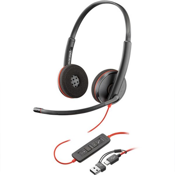HP Poly Blackwire 3220 Stereo USB-C Headset + USB-C/A Adapter-Noise Cancel