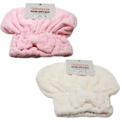 Shinestar Pink &amp; White Microfibre Hair-Drying Cap Set