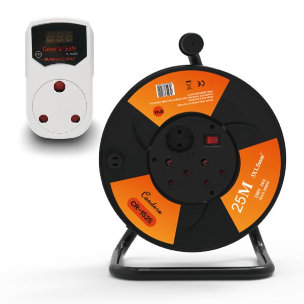 25m Copper Extension Cord Reel with Free Voltage Protector