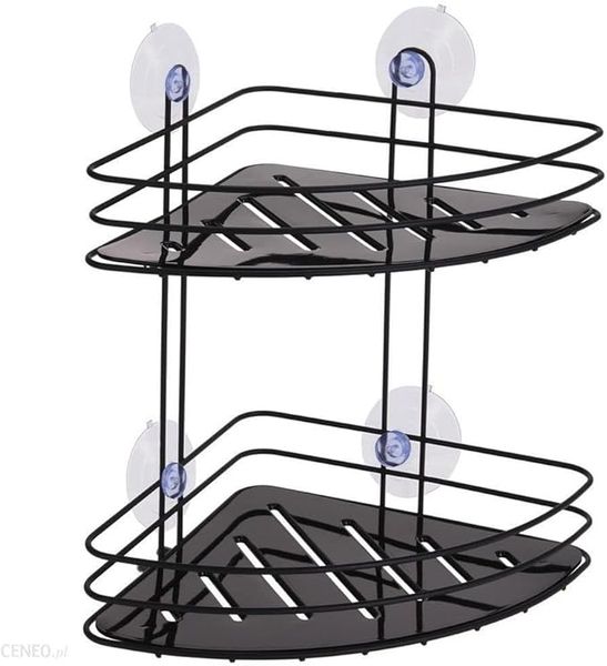 2-Layer Shower Rack Caddy, No Drill, 4 Suction Cups - Black