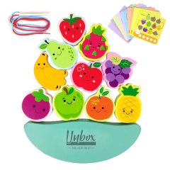 Unbox - Kids Wooden Toy Colorful Fruit Balancing, Stacking &amp; Beading Set