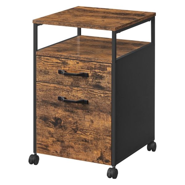 Rolling File Cabinet - 2-Drawer Office Storage with Open Shelf