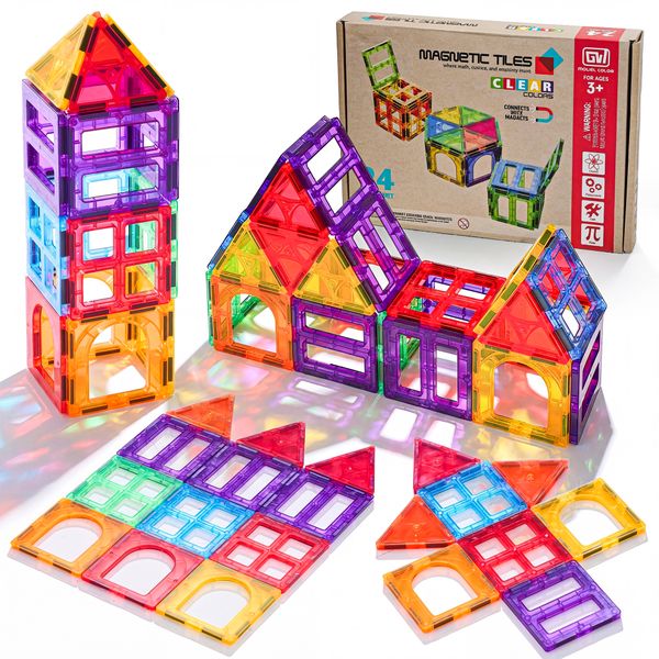 24pcs Magnet Building Tiles Clear Magnetic 3D Blocks Construction Playboard