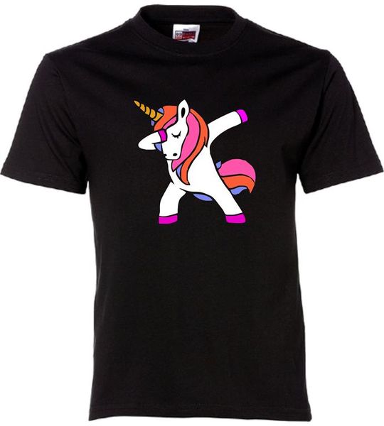 Qtees Africa Girl's Dabbing Unicorn T-Shirt - Black (Size: 13-14)