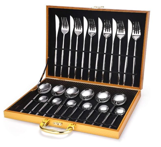 Stainless Steel Metal Spoon Fork and Knife Cutlery Set With Case - 24 Piece