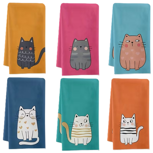 Funny Cat Print Kitchen Towels - 6 Pack