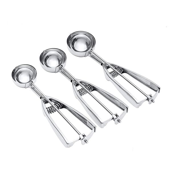 Ice Cream Scoop with Trigger Release Stainless Steel Cookie Scoop Set - Set of 3