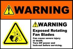 Warning Exposed Rotating Fan Blades 30x40cm Sign - 10 Pack.