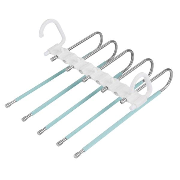 Multipurpose 5-Layer Folding Pants Rack with Anti-Slip Bars - Blue