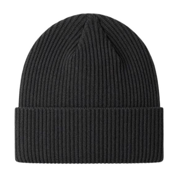 Plain Black Ribbed Knitted Beanie - Classic Cuffed Winter Hat