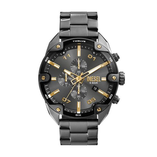 Diesel Spiked Mens Grey Stainless Steel Strap Watch-DZ4669
