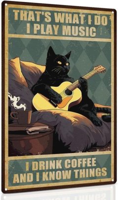 Black Cat Guitar Sign 8x12