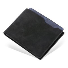 PU Leather Short Wallet Two-fold Multiple Pockets Large Slim Wallet Men