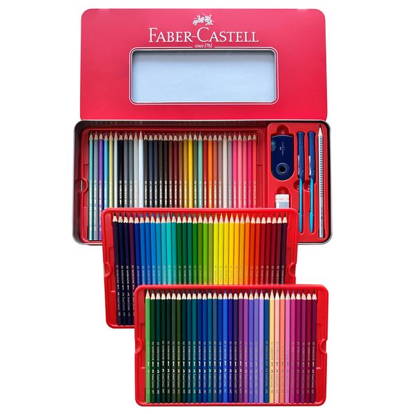 Faber-Castell Watercolour Pencils Tin Set 100 Vibrant Colors In Metal Case