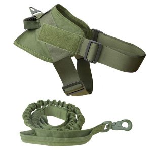 Adjustable Dog Vest Harness &amp; Leash - Army Green