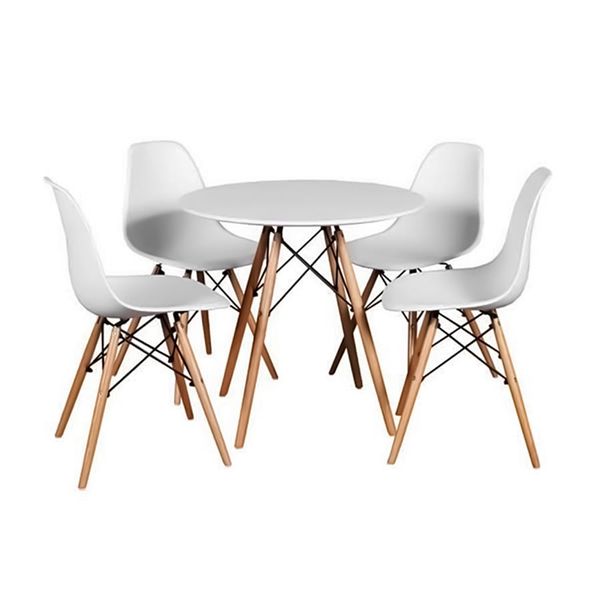 Round Table with 4 Chairs - White