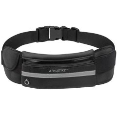 Athletikz Running Waist Bag/Belt Water Bottle Slot/Reflective Strip - Black
