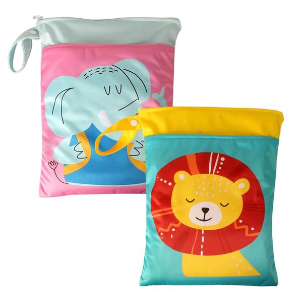 2 Piece Cloth Baby Diaper Bag with Zipper and Pocket,Reusable Waterproof Bag