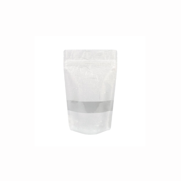 50 Piece Stand Up Resealable Pouch Bag -Clear Strip- White- 130mm x 220mm