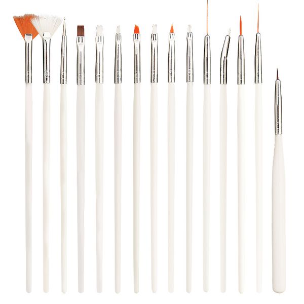 15 Piece Nail Art Brushes Design Painting Pen Brush Tool Set - White