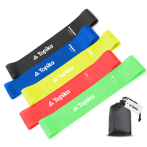 Topika 5-Pack Resistance Bands Set Natural Latex Loops for Strength &amp; Rehab
