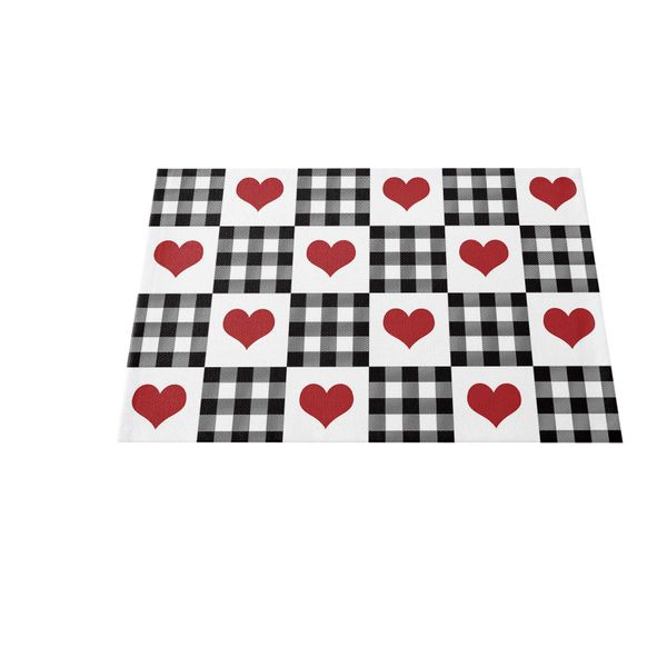 Valentines Placemats Set of 4, Red Love Hearts Buffalo Check Heat Resistant