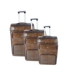 Acesa Classy Luggage Set of 3 PU Leather Travel Suitcase Set - Black