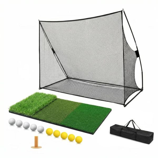 3-Meter Portable Golf Practice Net Set, Golf Hitting Mat And Ball Training