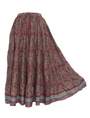 SKA Boho Gypsy Viscose Skirt - Maroon Turquoise