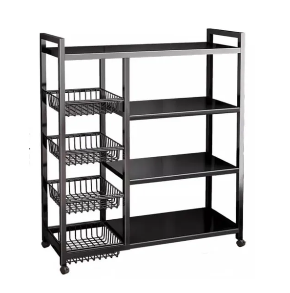 Multi-Layer Metal Storage Rack with Baskets and Wheels - 120cm