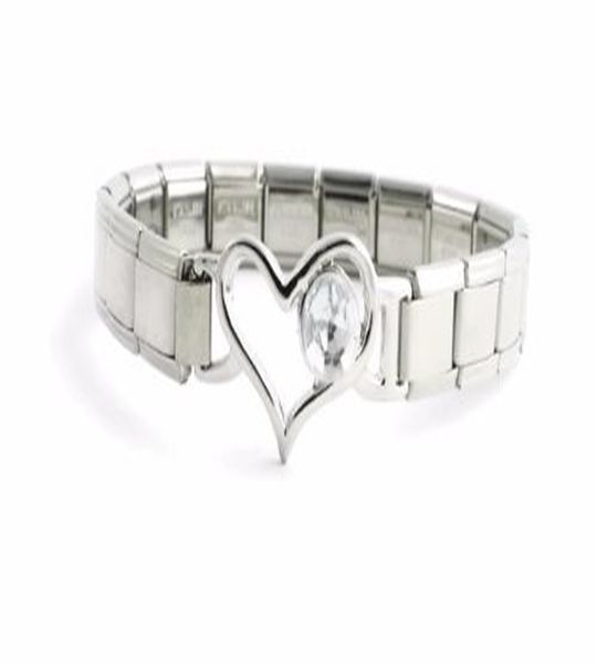 CRCS -Stainless Steel 18Link heart Connector Italian Charm Bracelet-9mm