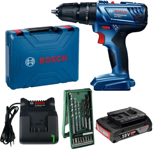 Bosch - Impact Drill Combo Kit (GSB180-LI) with Battery, Charger &amp; 15pc Set