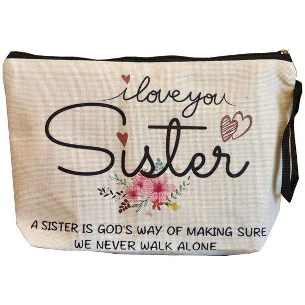 I Love You Sister Canvas Makeup Bag For Sister Friend Birthday,Graduation