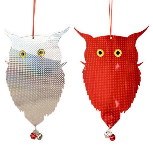 Garden Bird Repellent Hanging Fake Owl Laser Reflective Set of 2 Red/Silver