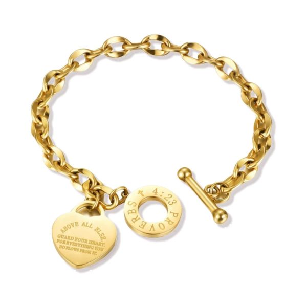 Bible Scripture Bracelet, OT Clasp, Stainless Steel Love Heart Bracelet