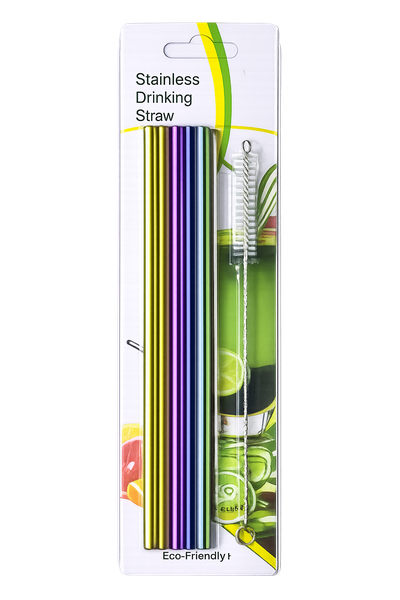 Rainbow Stainless Steel Reusable Drinking Straws Set with Cleaning Brush