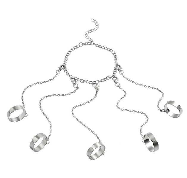 Punk Chain Tassel Bracelet with Slave Finger Rings
