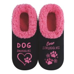 Snoozies Womens Fleece Slippers Dog Snuggles - Soft Non-Skid Soles