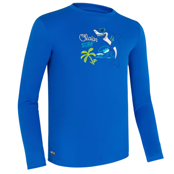 Olaian kids' Surfing Anti-UV Long-sleeved Printed Water T-shirt - blue