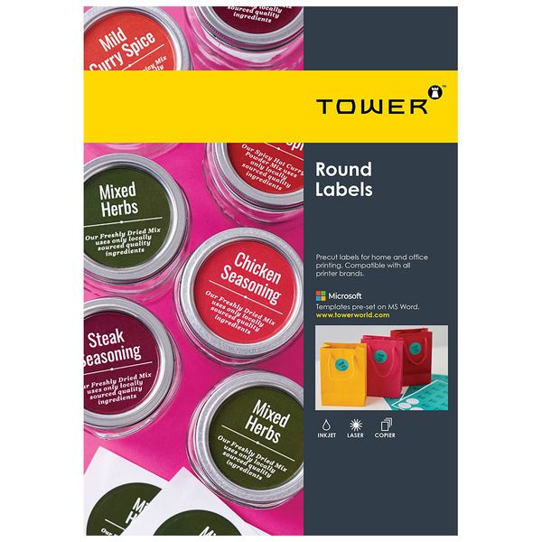 Tower W117 (15up) 50mm Diameter A4 Printable Inkjet-Laser Labels