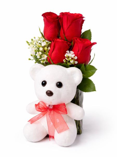 1pc Cute &amp; Elegant Valentine's Gift Box with White Teddy Bear, Red Roses