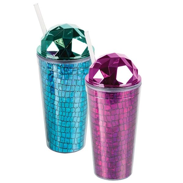Double Wall Tumblers With Straws And Lids (Pink &amp; Blue) 450ml Set of 2