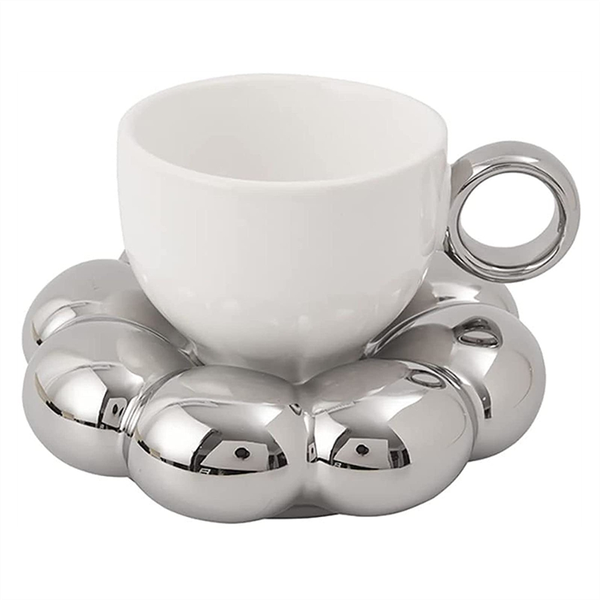 Flower Coffee Cup &amp; Saucer Set Ceramic Coffee Cup 6 7Oz Silver