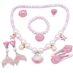 6 Pieces Mermaid Jewellery Set, Necklace, Bracelet, Ring, Earrings, and Hair Clips