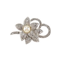 Classy Flower Brooch Pin with Shiny Created Crystal and Created Pearl