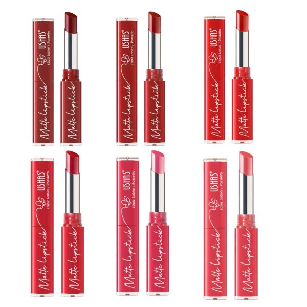 USHAS Matte Lipstick - Long-Lasting Waterproof (Pack of 6)