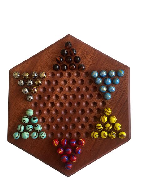 Chinese Checkers Wooden Carved Board And Marble Pieces