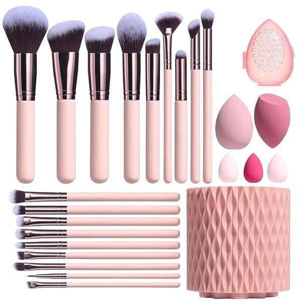 18 Pieces Makeup Brushes Set with 5 Sponges &amp; Holder &amp; Sponge Case